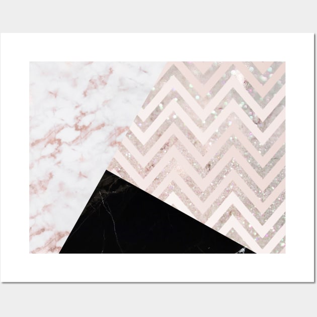 Pink Marble Black Chevron Color Block Geometric Wall Art by Printable Pretty